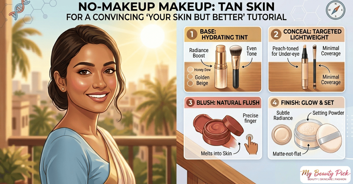 No-makeup makeup look for tan skin: products and steps for a convincing "your skin but better"Tutorial