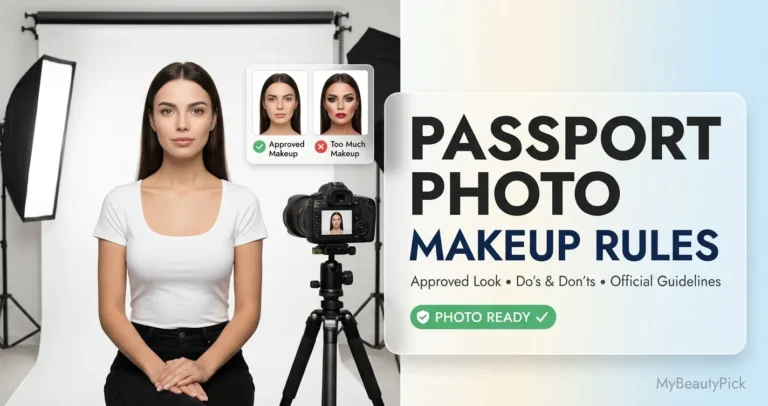 Natural Makeup for a Passport Photo: What's Allowed and How to Apply It 22 Passport photo makeup rules comparing an approved natural look with a too-much-makeup look