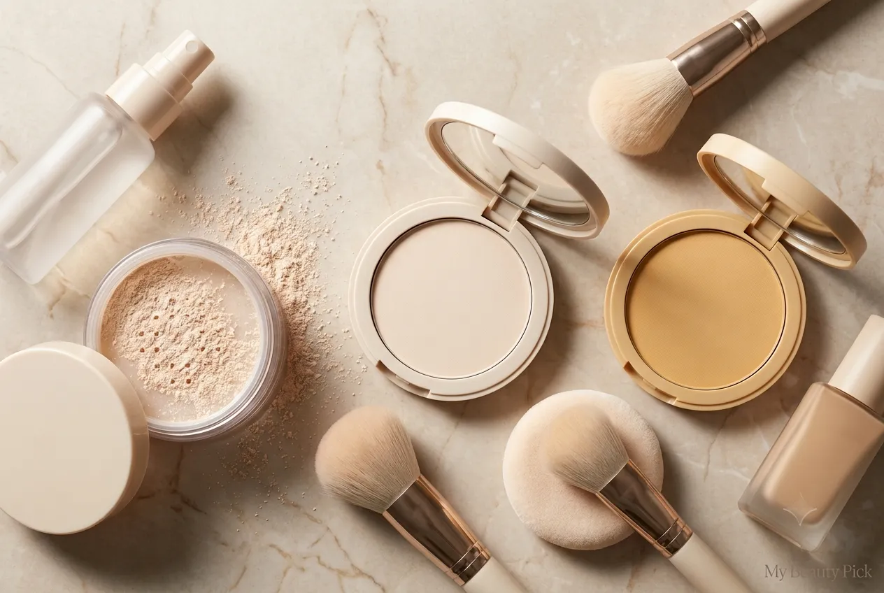 Essential setting powder products and tools for liquid foundation