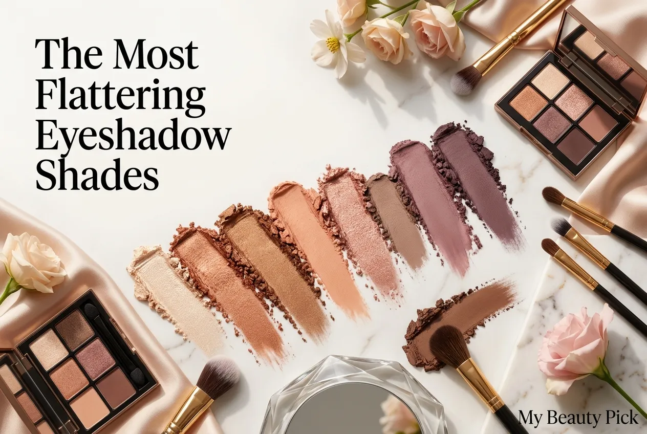 Best Eyeshadow for Pale Skin and Blue Eyes: Expert Color Guide 3 Warm eyeshadow swatches including champagne, peach, bronze, rose and mauve flattering for pale skin