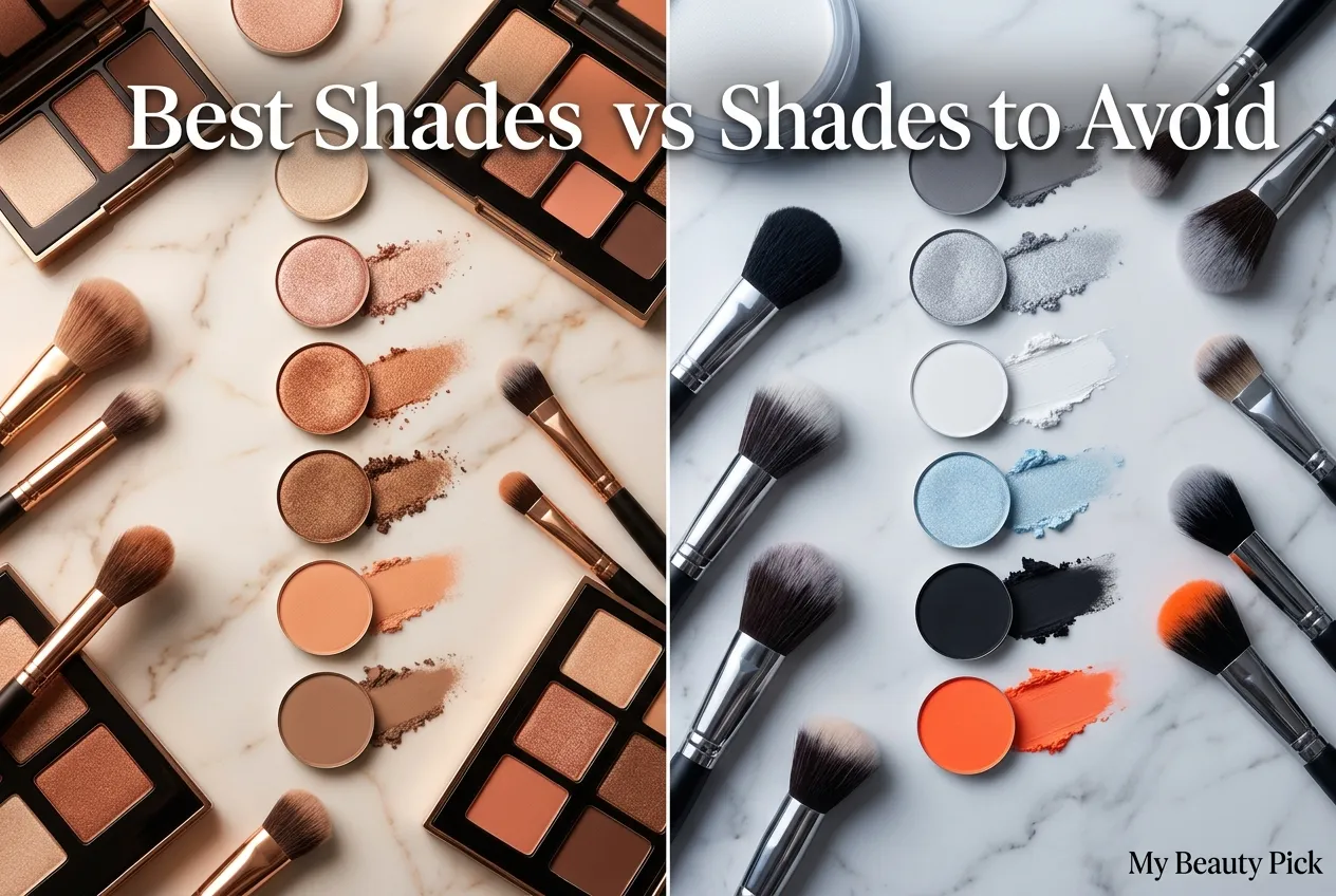 Best Eyeshadow for Pale Skin and Blue Eyes: Expert Color Guide 4 Side-by-side comparison of best warm eyeshadow shades versus cool grey and blue shades to avoid for blue eyes
