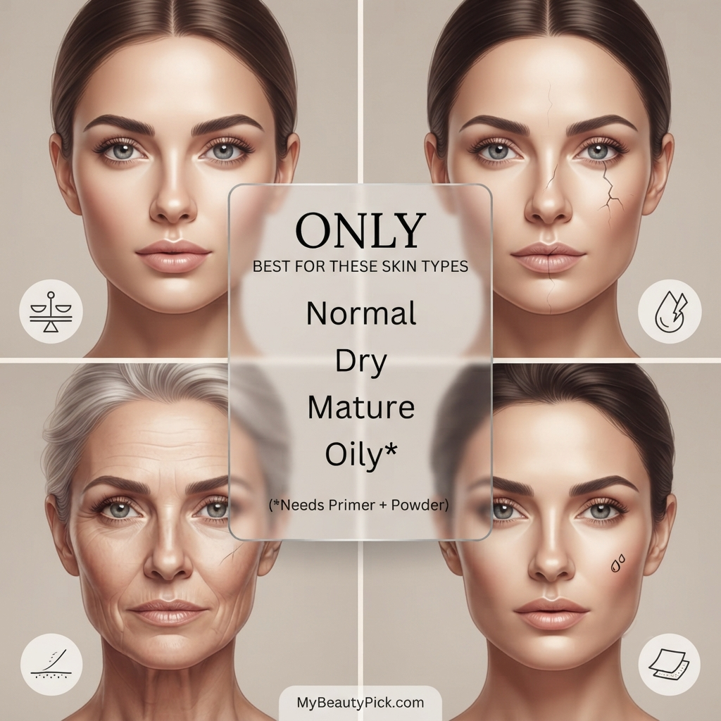 Cream foundation works best for normal, dry, mature, and oily skin types