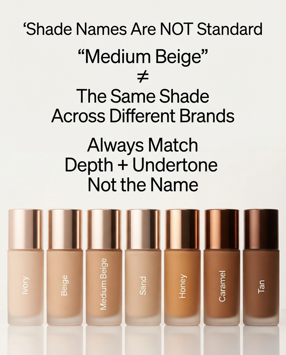 Why foundation shade names like Medium Beige aren't standardized across different brands