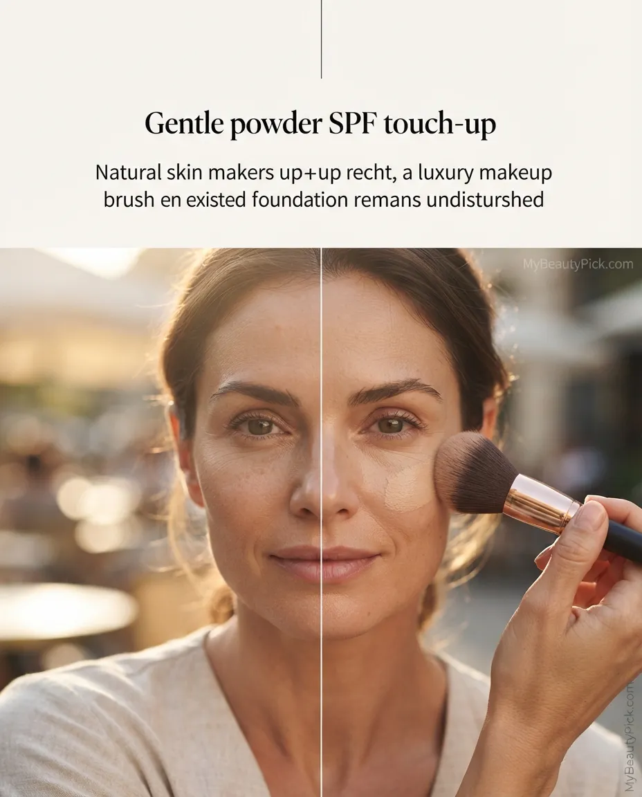 Gentle powder SPF touch-up over makeup