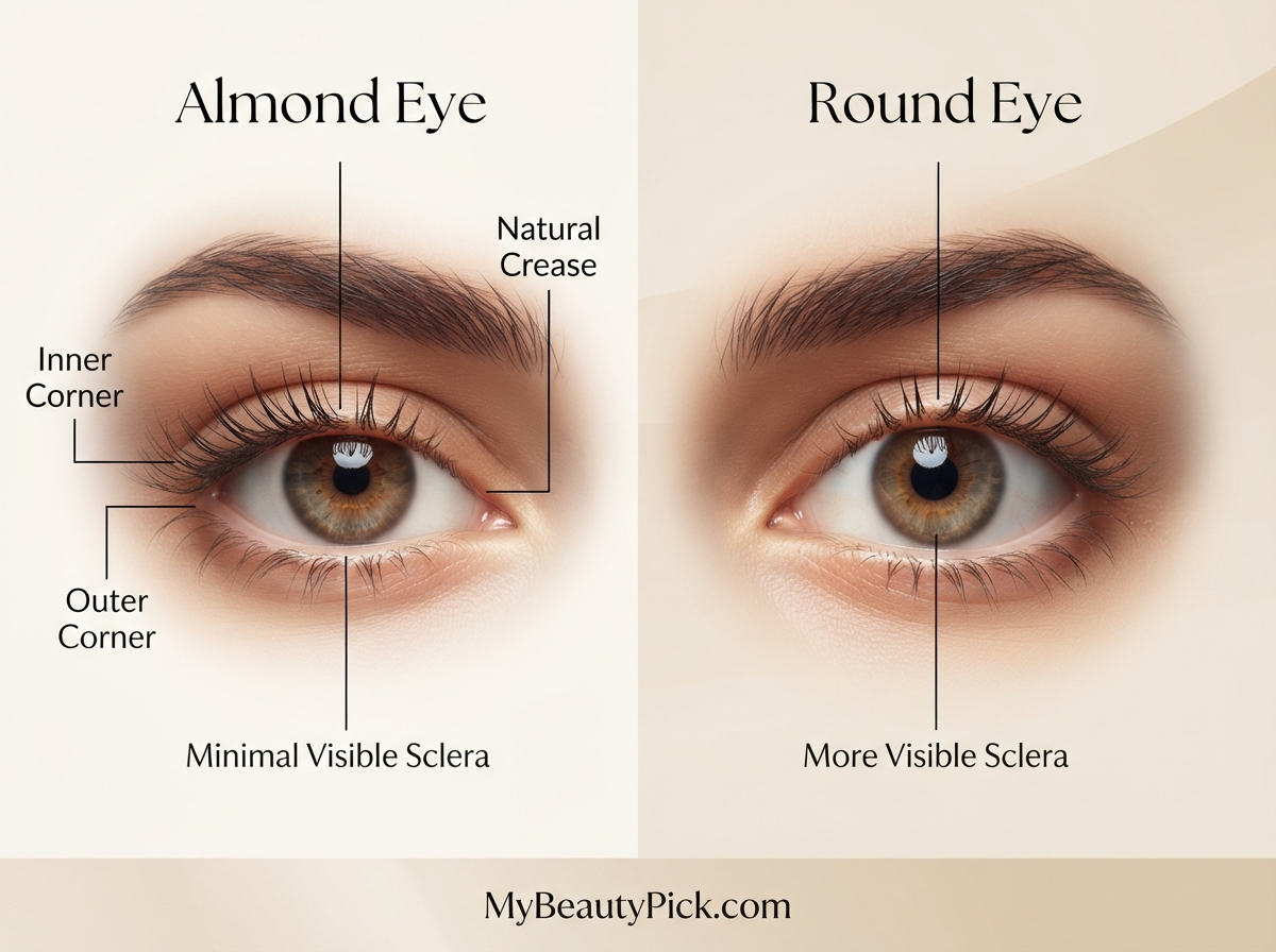 Makeup for Almond Eyes: Why Most Techniques Work and Which Flatter Most 2 Anatomy of almond eyes compared to round eyes