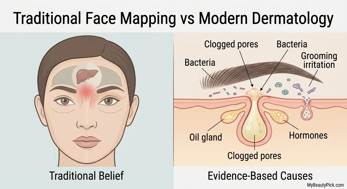 Pimple Between Eyebrows Meaning: Causes, Treatment, and When to Worry 5 Traditional Chinese medicine face mapping belief versus modern evidence-based causes of glabella acne