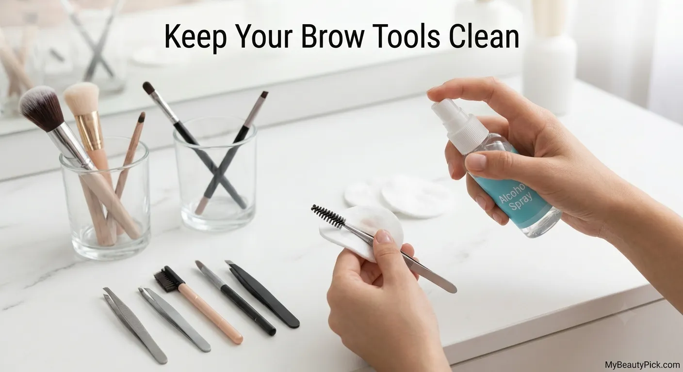 Pimple Between Eyebrows Meaning: Causes, Treatment, and When to Worry 3 Cleaning brow grooming tools like tweezers and brushes to prevent breakouts between the eyebrows