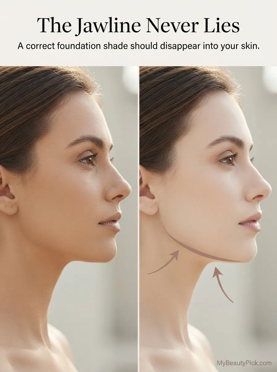 The jawline never lies: a correct foundation shade should disappear into your skin