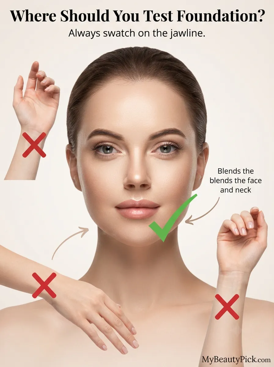 Where to test foundation shade: always swatch on the jawline, not the wrist