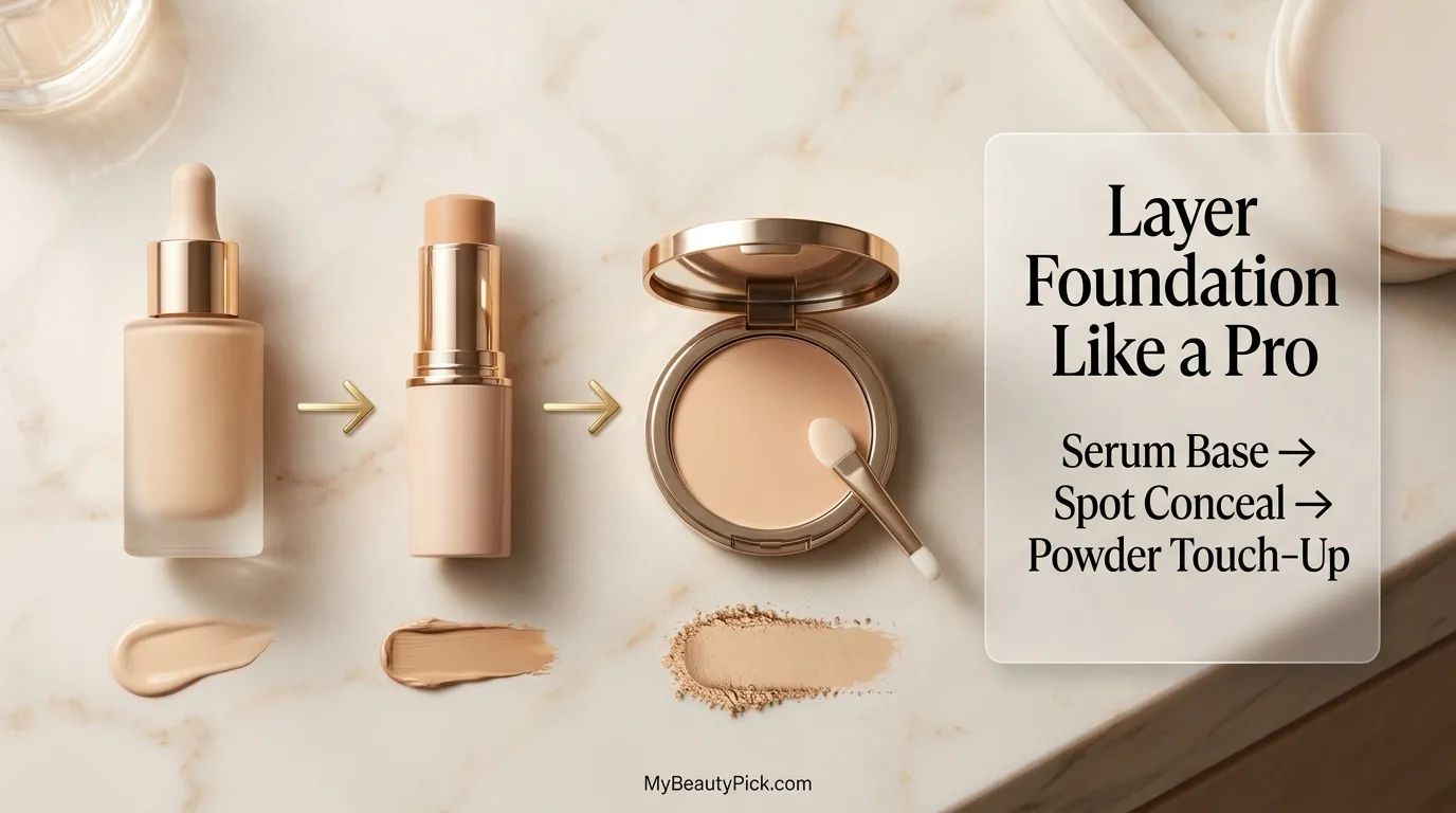 How to layer foundation like a pro: serum base, spot conceal, powder touch-up