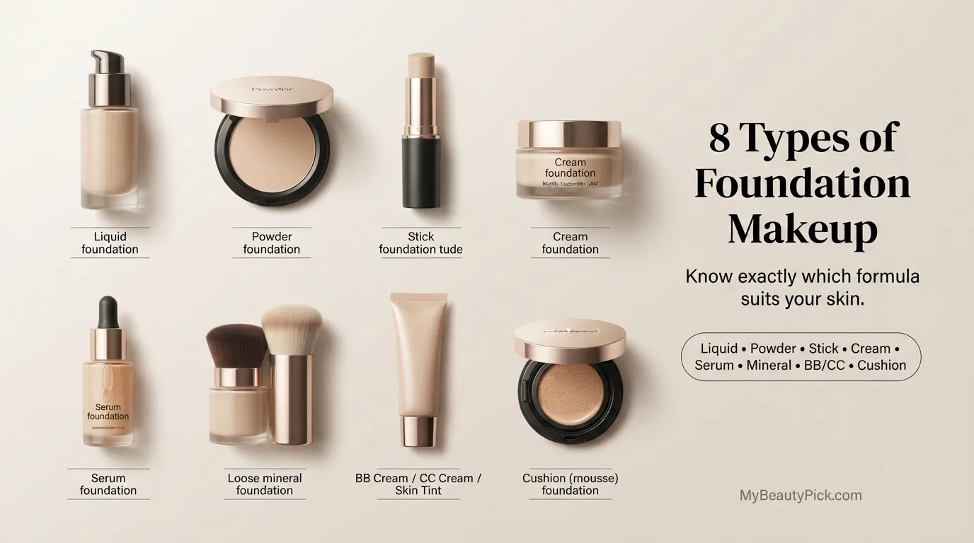 Types of foundation makeup: liquid, powder, stick, cream, and more explained 5 Types of foundation makeup: liquid, powder, stick, cream, and more explained