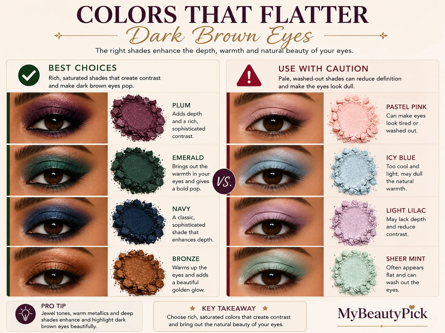 Best eye makeup colors for dark brown eyes 3 Best eyeshadow colors for dark brown eyes by skin tone — fair, medium, tan and deep skin with matched shade families
