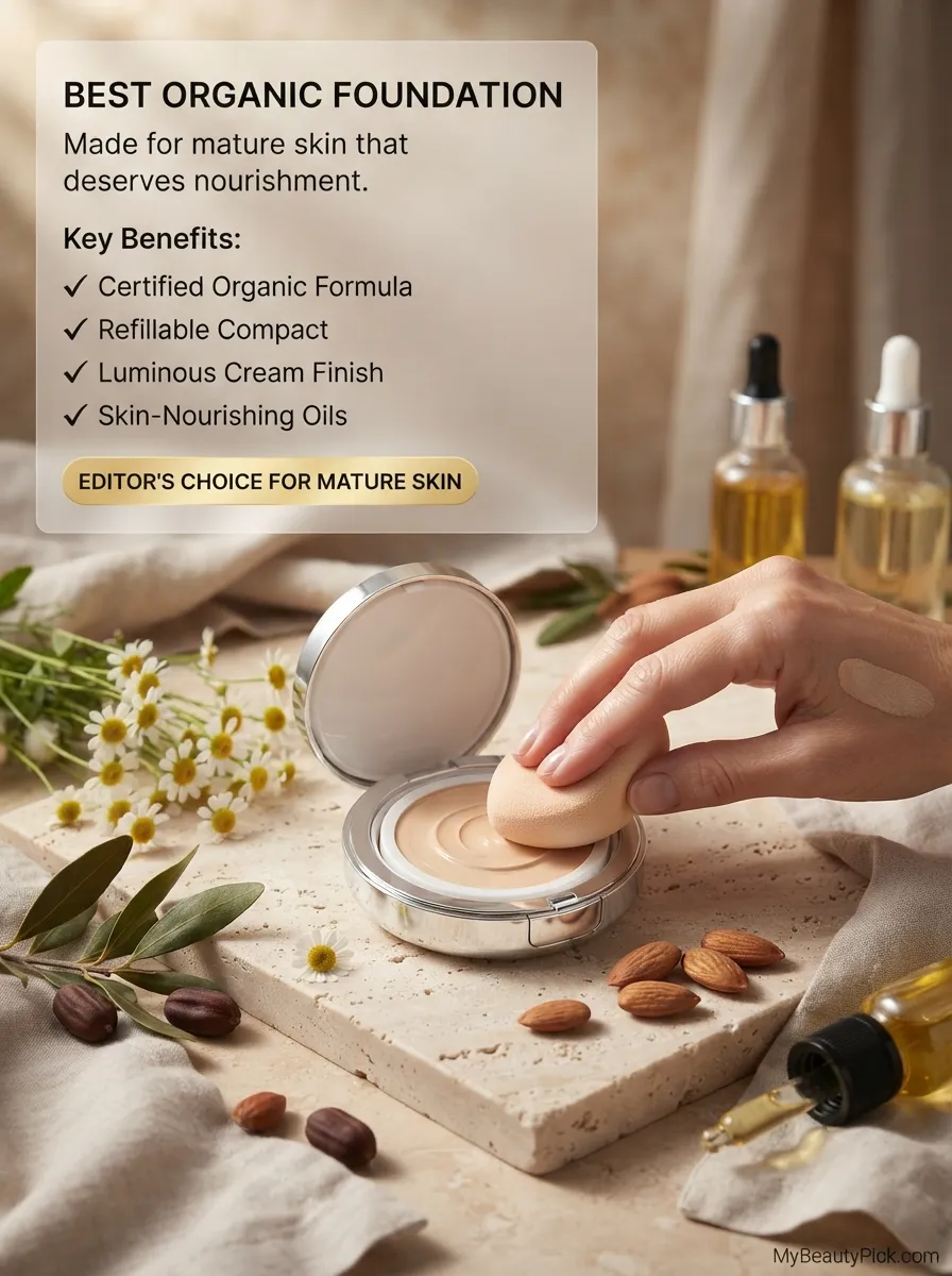 Best organic foundation for mature skin — certified organic formula, refillable compact, luminous cream finish and skin-nourishing oils