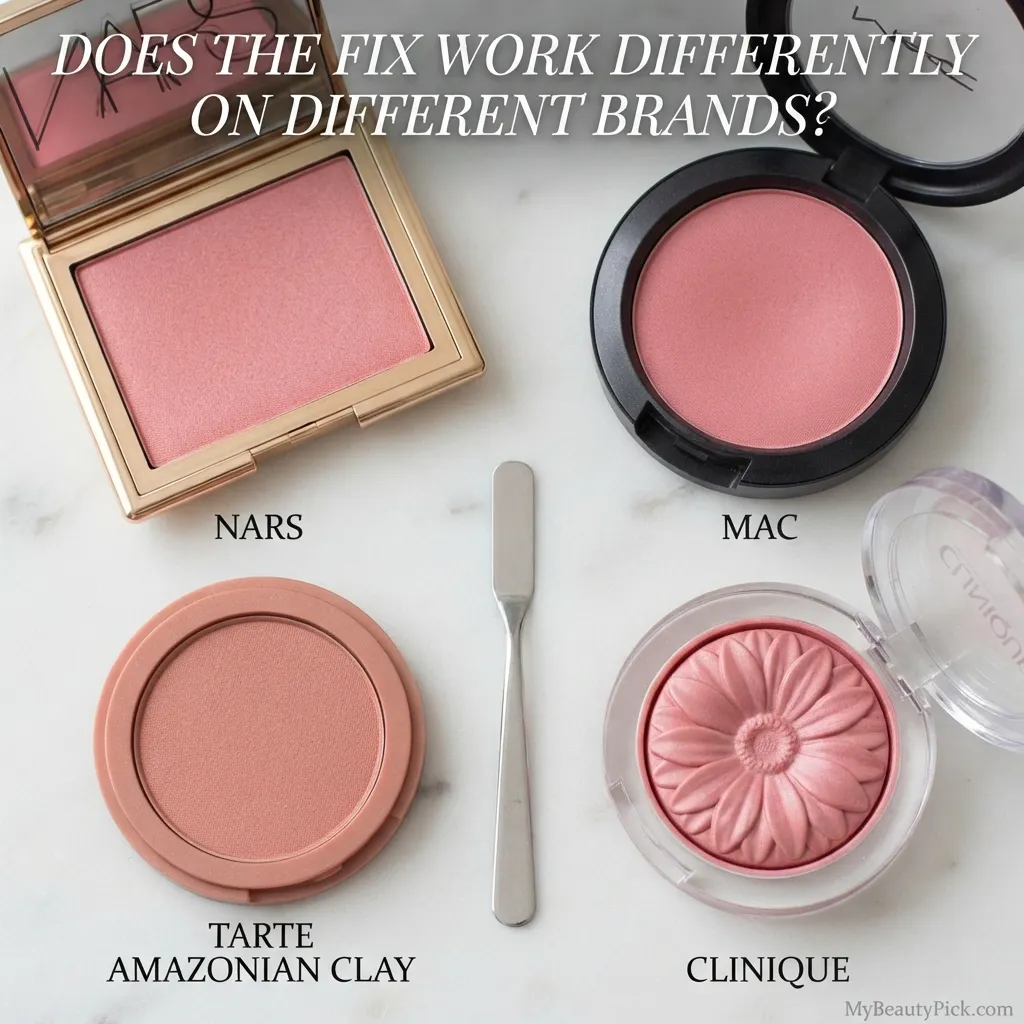 Does the blush fix work differently on different brands — NARS, MAC, Tarte Amazonian Clay and Clinique compacts