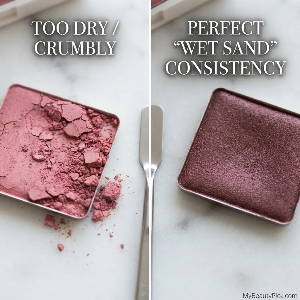 Blush repair consistency check — too dry and crumbly vs the perfect wet-sand consistency