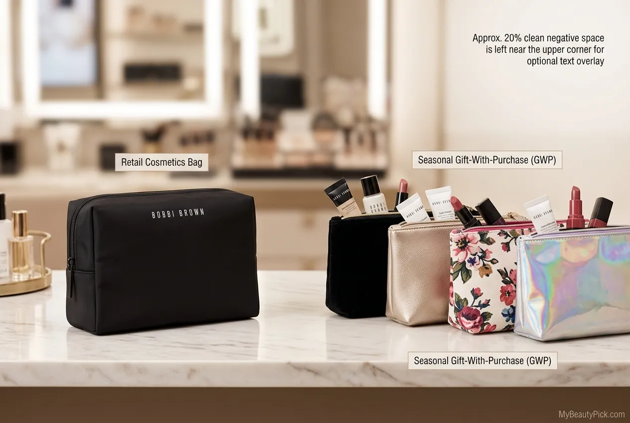 Bobbi Brown Makeup Bag Guide: What's Actually Sold vs Gift-Only 4 Bobbi Brown retail cosmetics bag vs seasonal gift-with-purchase (GWP) bags