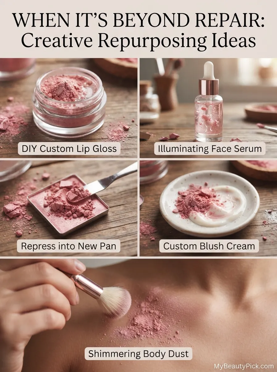When blush is beyond repair — repurpose as lip gloss, illuminating serum, repressed pan, cream blush or body dust