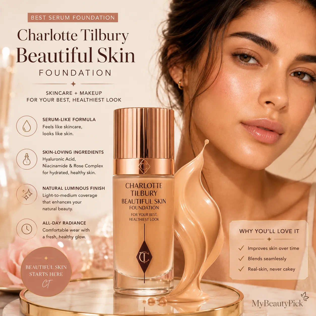 Best Foundation That Looks Like Skin: No-Makeup Makeup Picks 5 Charlotte Tilbury Beautiful Skin foundation — serum-like formula with hyaluronic acid and natural luminous finish