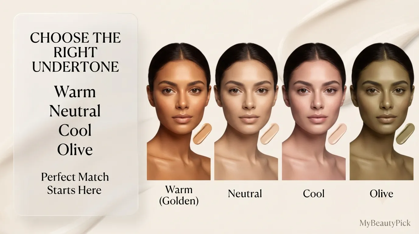 Choose the right foundation undertone — warm golden, neutral, cool and olive undertones compared