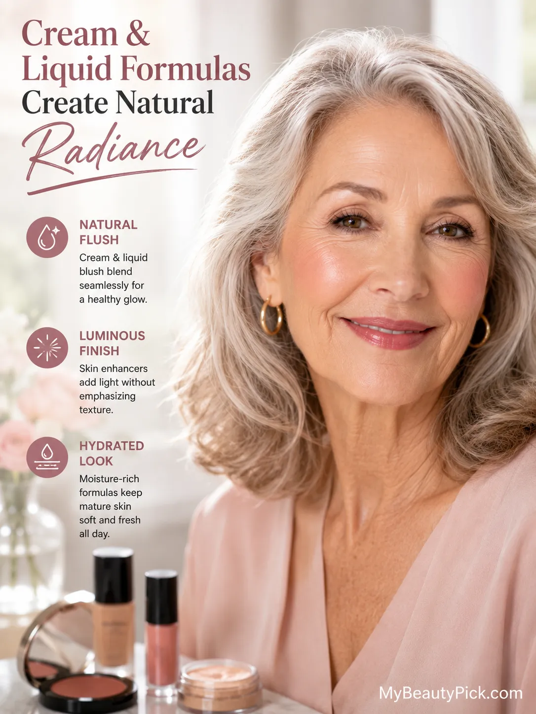 Best drugstore makeup for over 60 8 Cream and liquid formulas create natural radiance on mature skin — natural flush, luminous finish and hydrated look