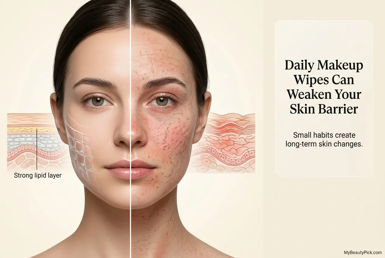 Are makeup wipes bad for your face? 2 Daily makeup wipes can weaken your skin barrier — strong lipid layer vs irritated, damaged skin