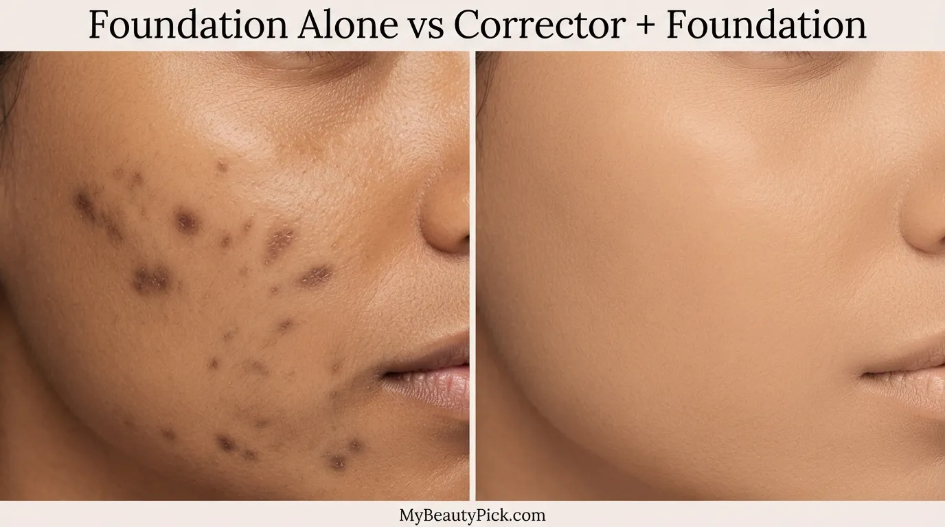 Foundation alone versus color corrector plus foundation on acne scars