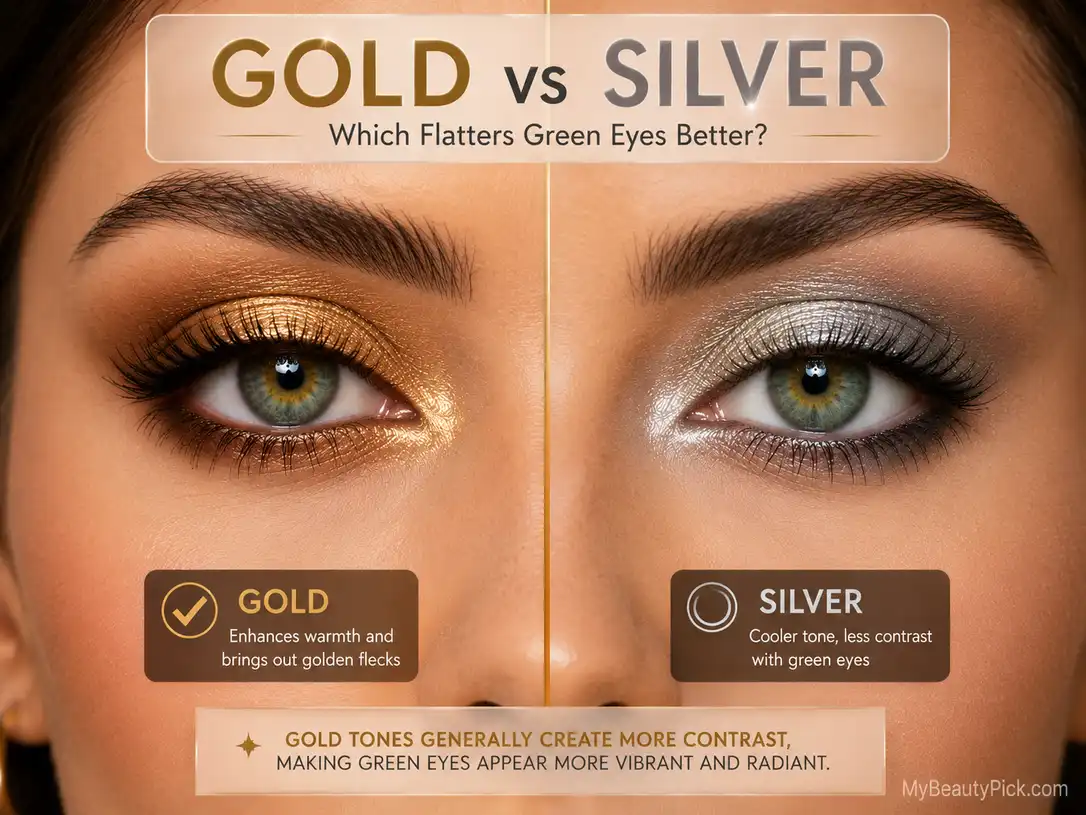 Best Eye Makeup for Green Eyes: Colours, Techniques, and What to Avoid 5 Gold vs silver eyeshadow comparison for green eyes