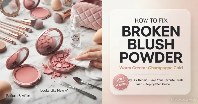 How to fix broken blush powder — before and after DIY repair with 70% isopropyl alcohol