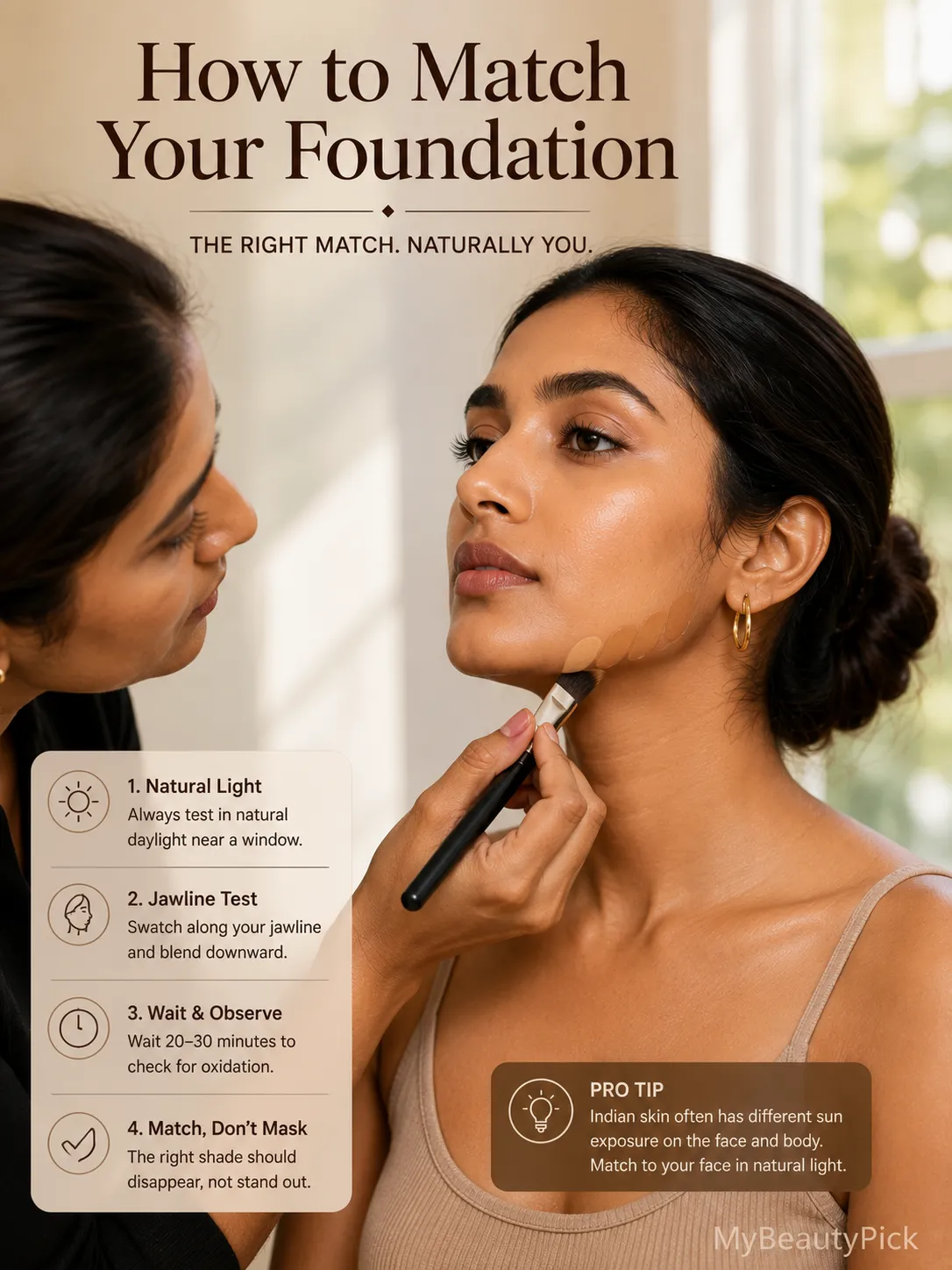 Best Foundation for Indian Skin Tones: Deep and Medium Shades Reviewed 7 How to match your foundation — natural light, jawline test, wait and observe for oxidation, match don't mask