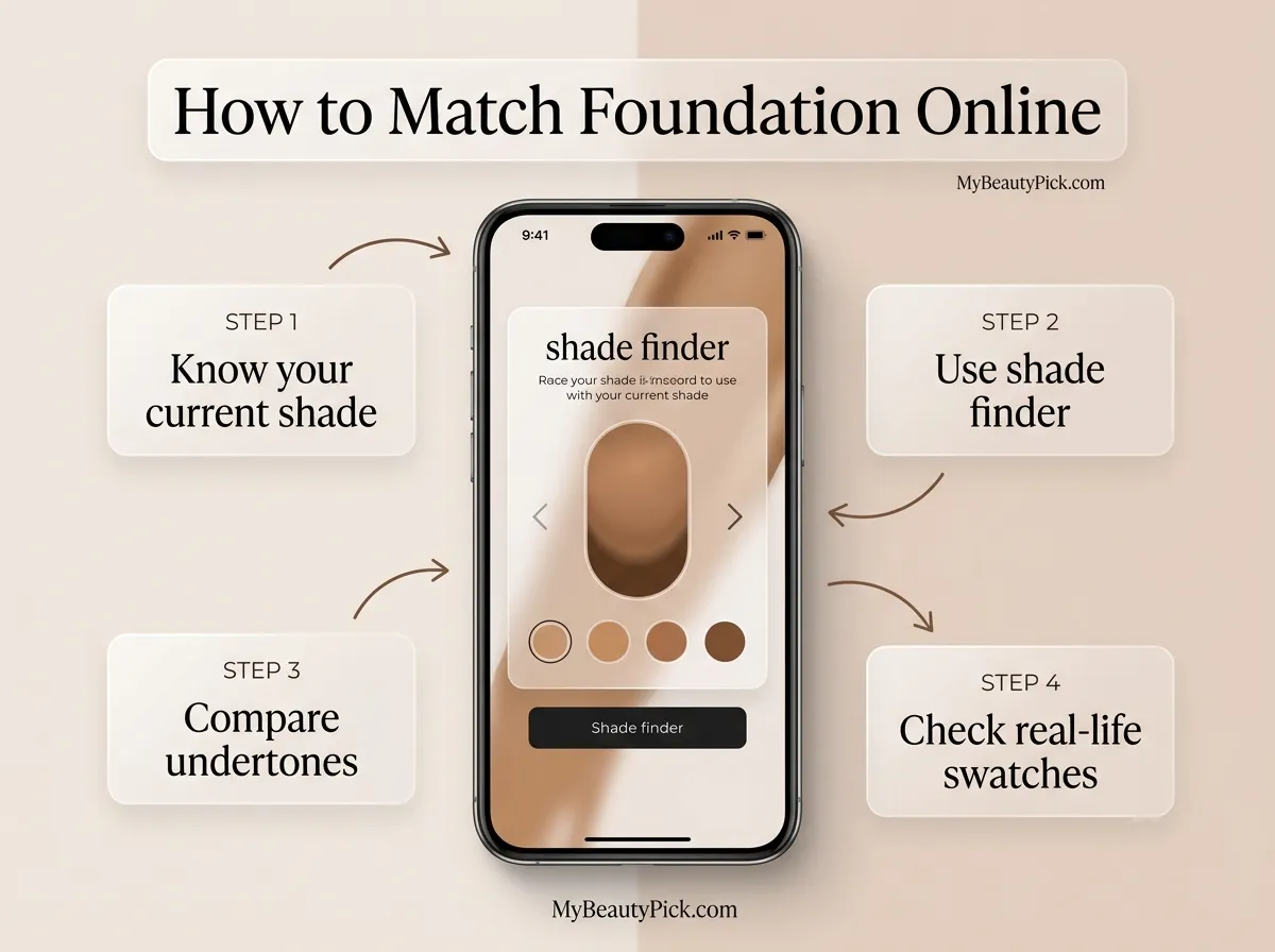 How to match foundation online — know your current shade, use a shade finder, compare undertones and check real-life swatches