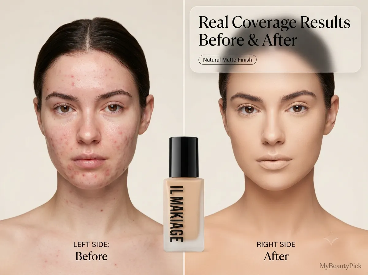 IL Makiage foundation review: shade matching and formula deep-dive 8 IL Makiage foundation real coverage results before and after with natural matte finish