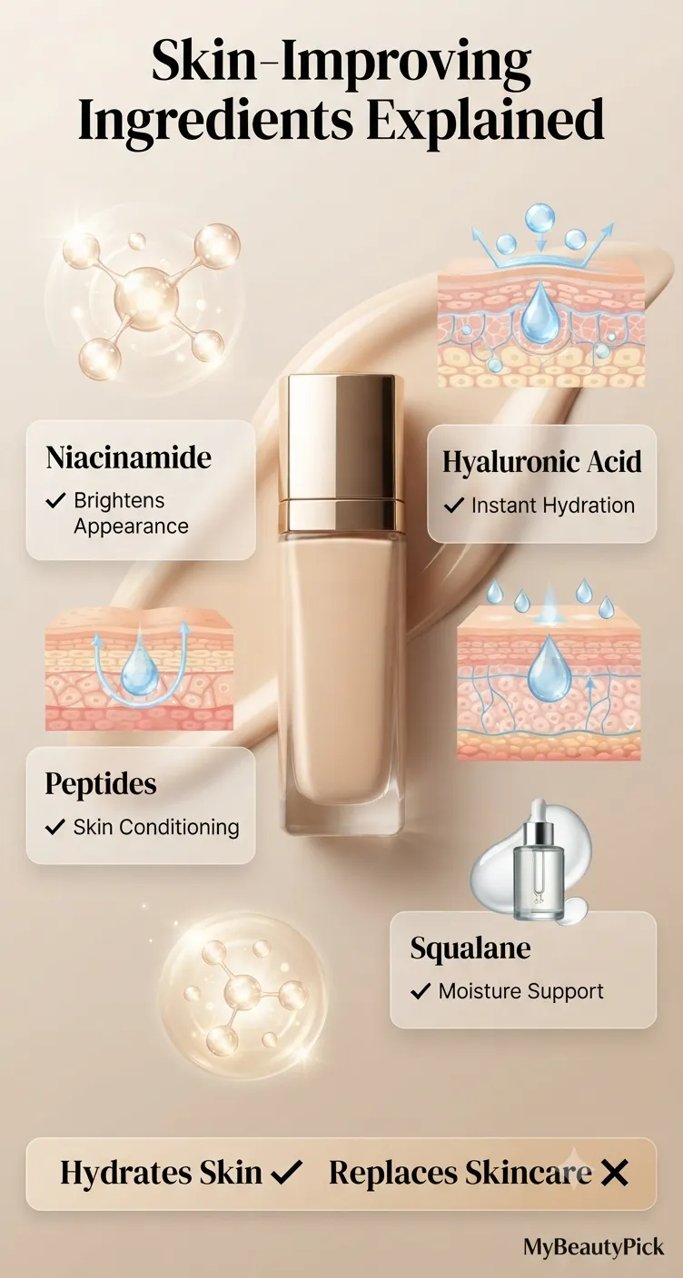 Kosas foundation review: skin-improving formula or just hype? 2 Kosas Revealer skin-improving ingredients — niacinamide, hyaluronic acid, peptides and squalane hydrate but do not replace skincare