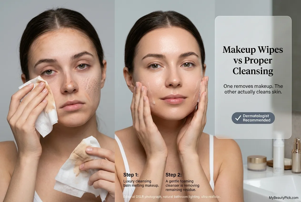 Are makeup wipes bad for your face? 6 Makeup wipes vs proper cleansing — one removes makeup, the other actually cleans skin with a balm then foaming cleanser