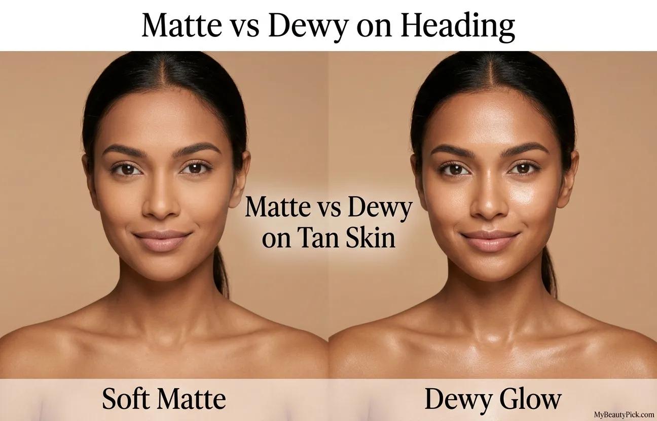Matte vs dewy foundation on tan skin — soft matte vs dewy glow finish