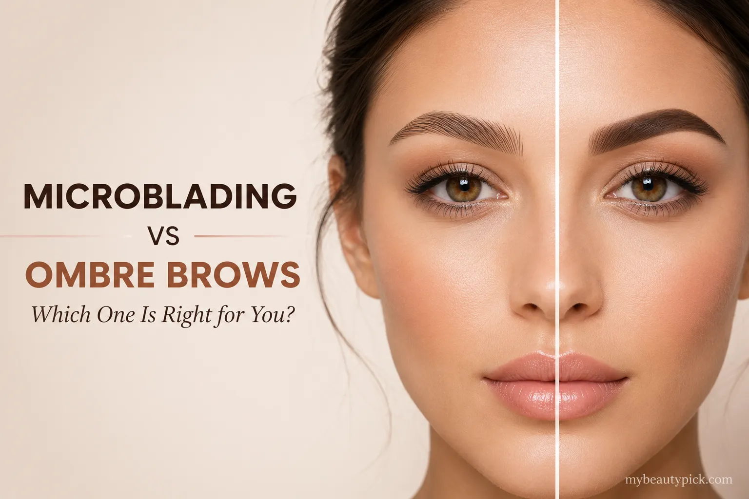 Microblading vs ombre eyebrows 1 Microblading vs ombre brows — split-face comparison showing which brow technique is right for you