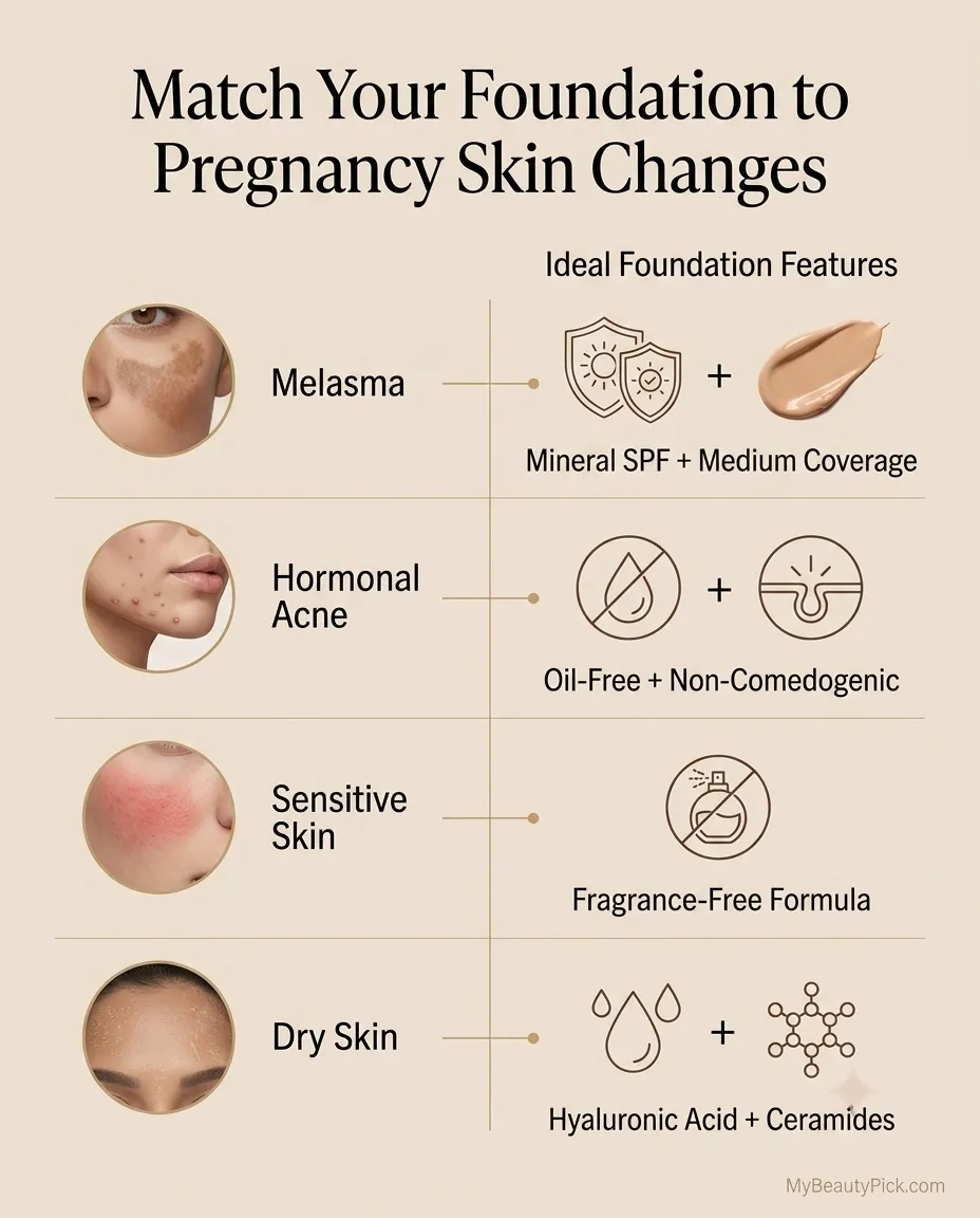 Best pregnancy-safe foundation: what to avoid and what to use pregnancy safe foundation 7 Matching your foundation to pregnancy skin changes like melasma, hormonal acne, sensitivity, and dryness