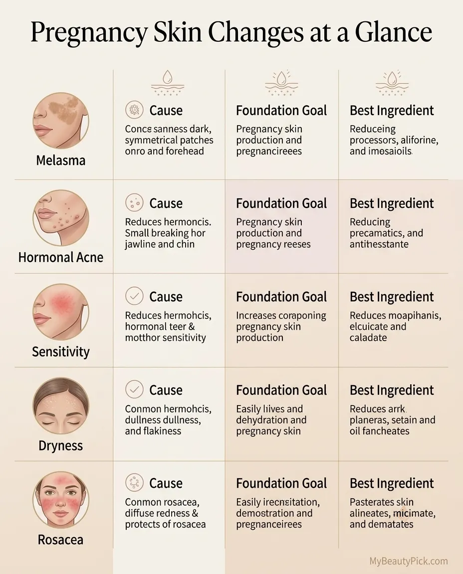Best pregnancy-safe foundation: what to avoid and what to use pregnancy safe foundation 8 Pregnancy skin changes at a glance: melasma, hormonal acne, sensitivity, dryness, and rosacea