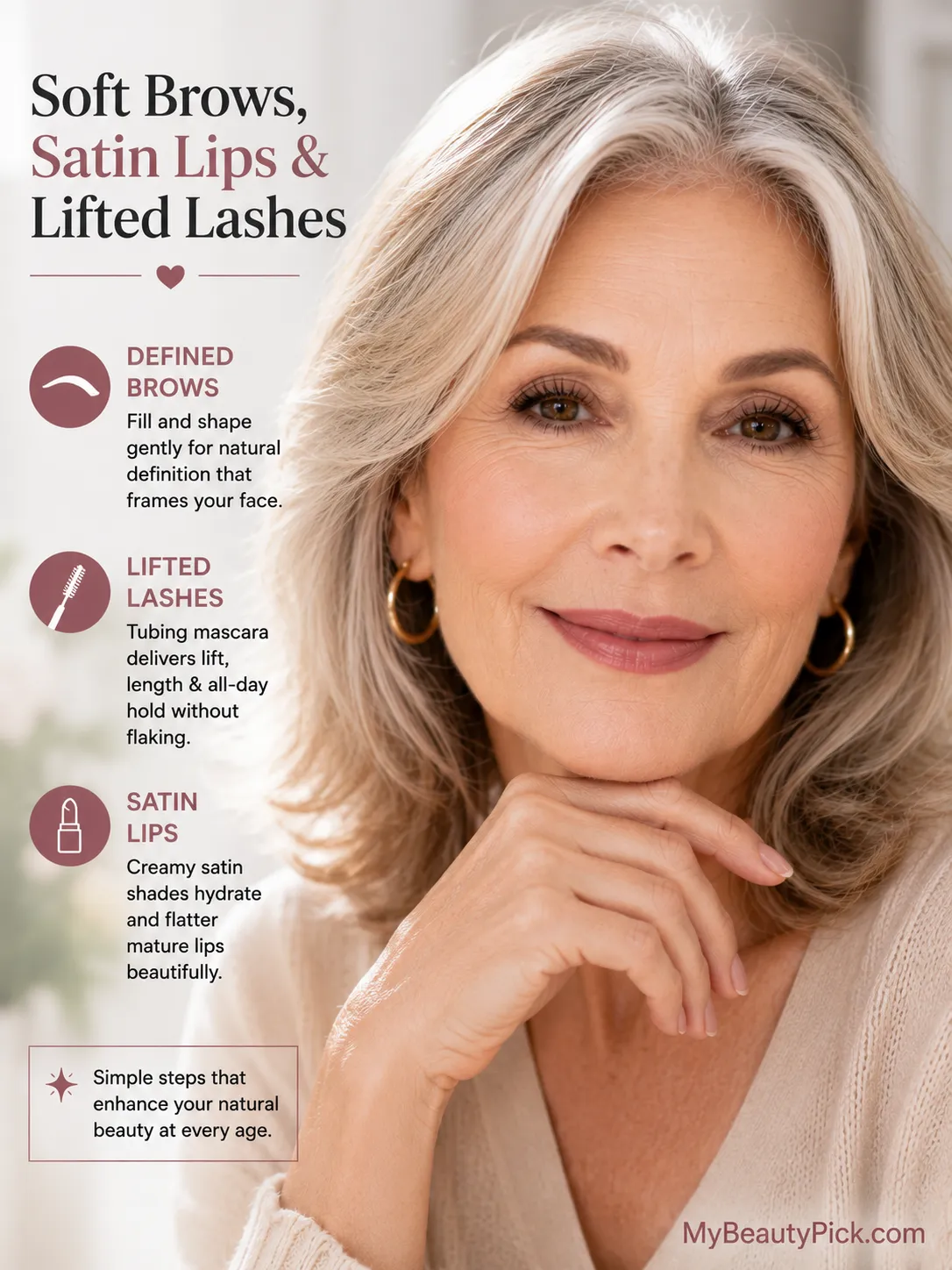 Best drugstore makeup for over 60 7 Soft defined brows, satin lips and lifted lashes for mature skin over 60