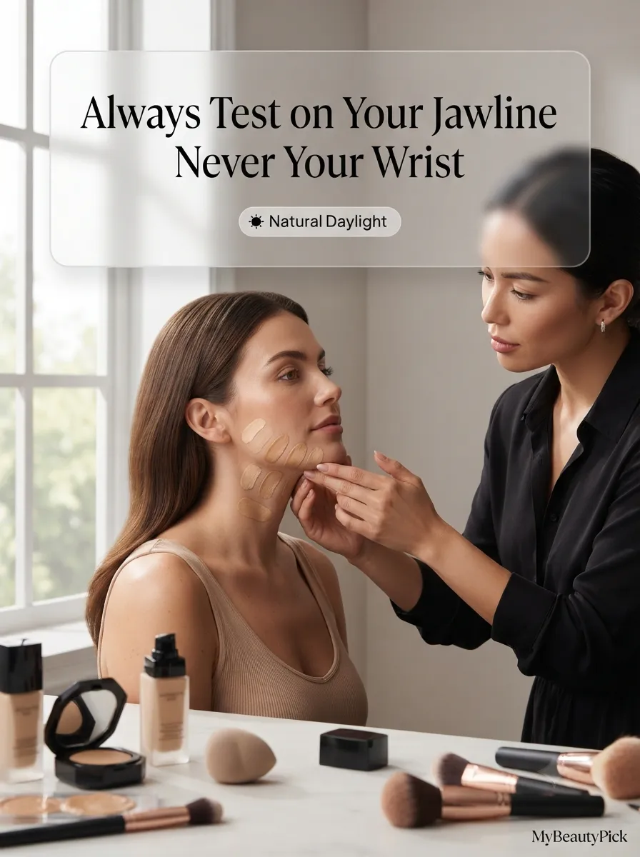 Always test foundation shade on your jawline, never your wrist, in natural daylight