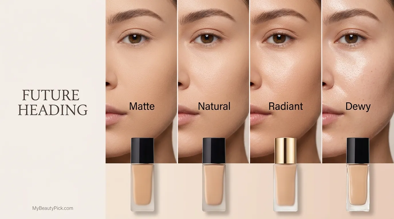 Vegan foundation finishes — matte, natural, radiant and dewy on the same face