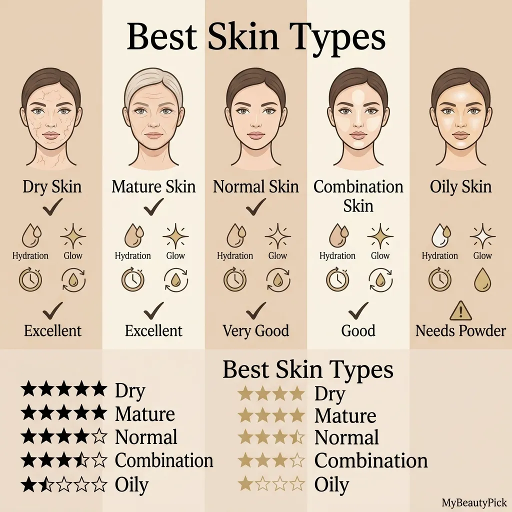 Victoria Beckham Foundation Drops review: high-end serum foundation tested 5 Victoria Beckham Foundation Drops by skin type — excellent for dry and mature skin, needs powder on oily skin