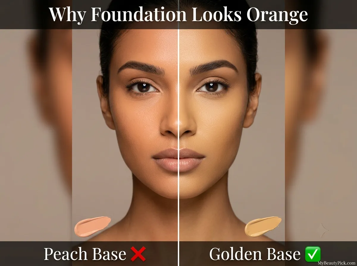Why foundation looks orange — peach base vs golden base on tan skin
