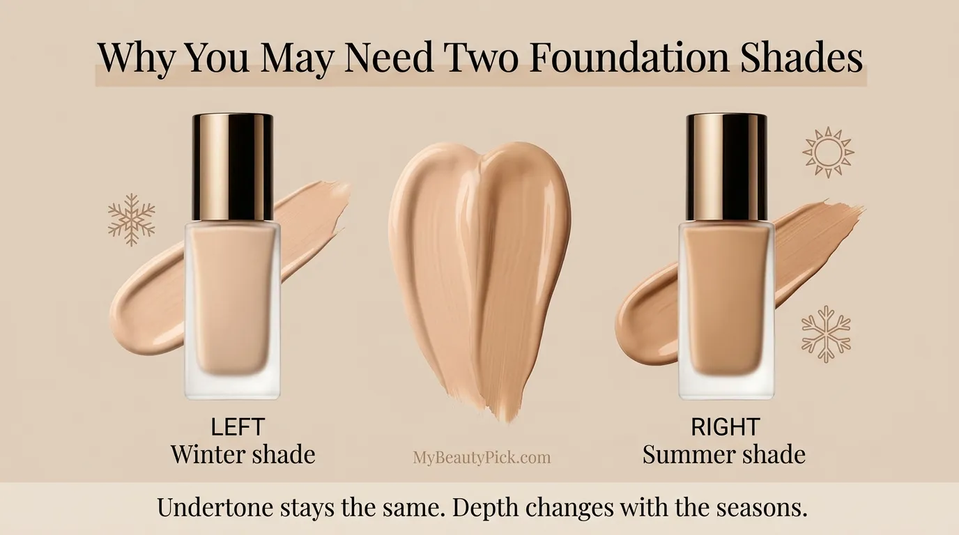 Why you may need two foundation shades — winter shade and summer shade with the same undertone at different depths