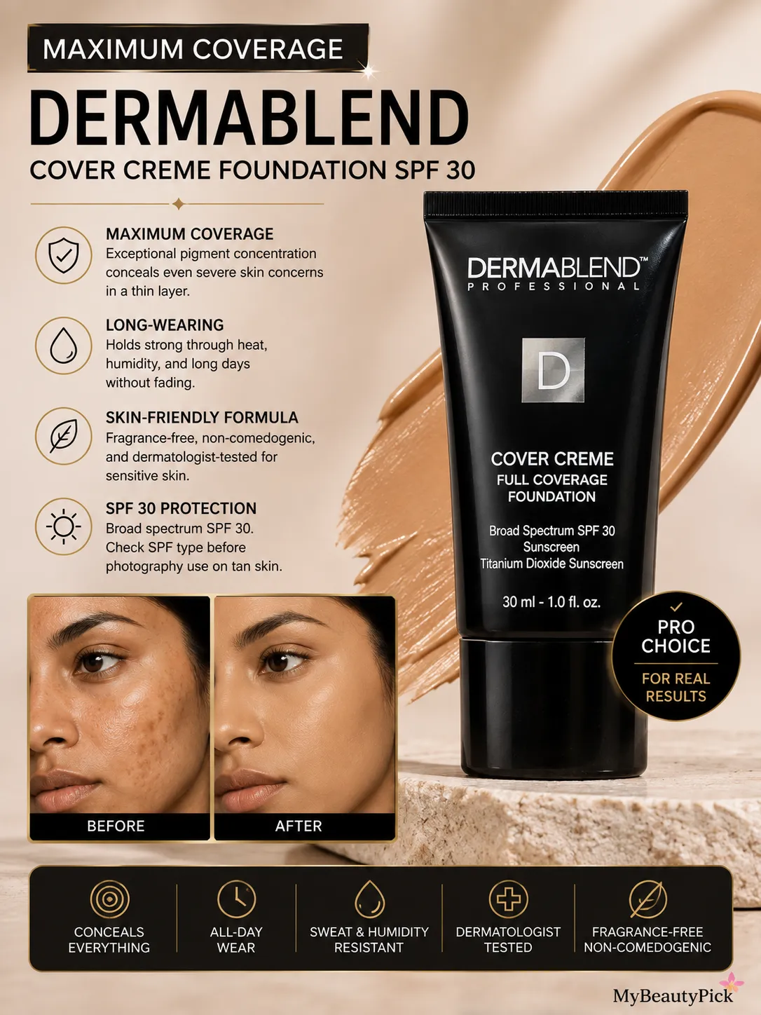 Best Full-Coverage Foundation: High-Pigment Picks That Don't Feel Heavy 2 Dermablend Cover Creme full coverage foundation SPF 30 — maximum coverage that conceals severe skin concerns