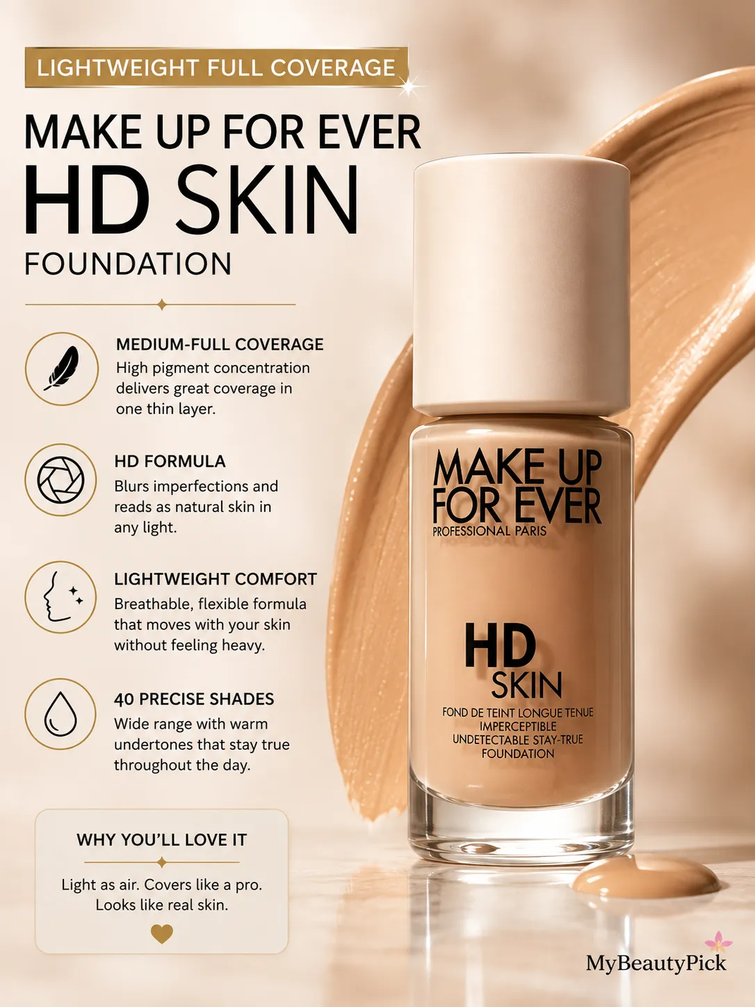 Best Full-Coverage Foundation: High-Pigment Picks That Don't Feel Heavy 6 Make Up For Ever HD Skin foundation — lightweight full coverage that blurs imperfections and reads as natural skin