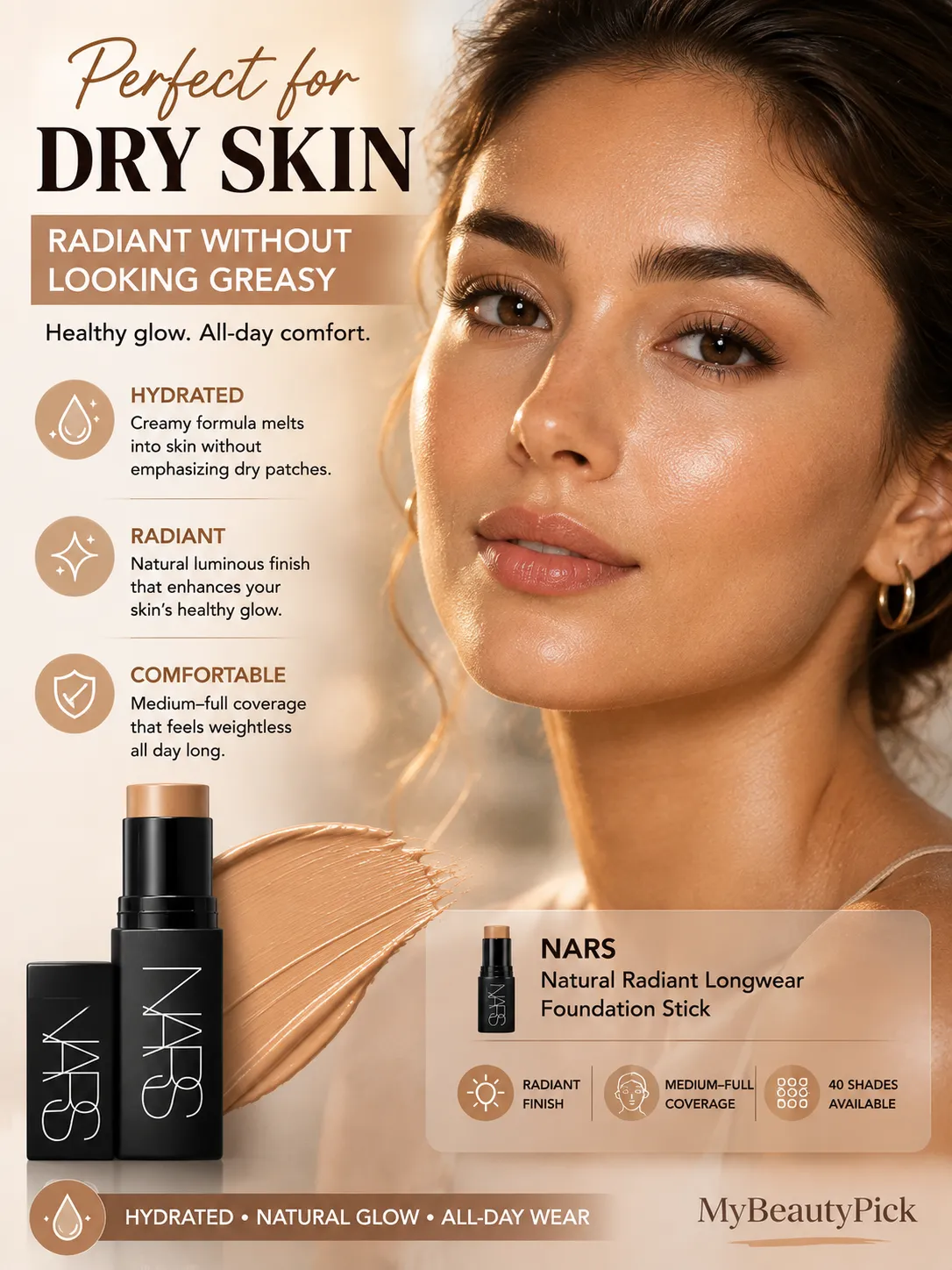 Best Stick Foundation for Dry, Oily and Combination Skin 3 NARS Natural Radiant Longwear Foundation Stick for dry skin — hydrated, radiant, medium-full coverage